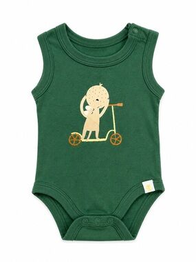 Little Earth Dark Green Baby Tank Onesie with Pink Dino Print